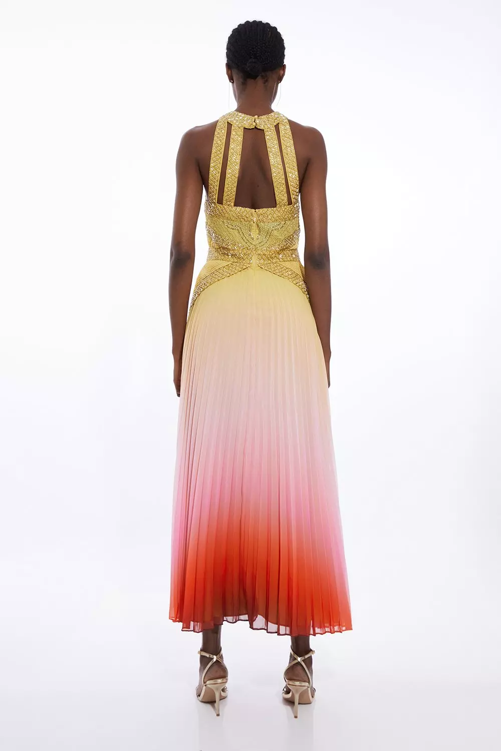 Geo Embellished Ombre Pleated Woven Maxi Dress | Karen Millen